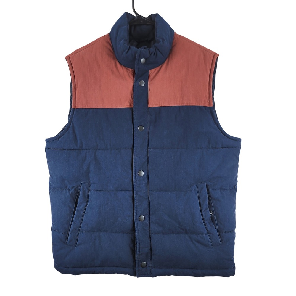 Gap Cozy Vest Mens L Navy Blue Rust Orange Colorblock Puffer Snap Front 486812